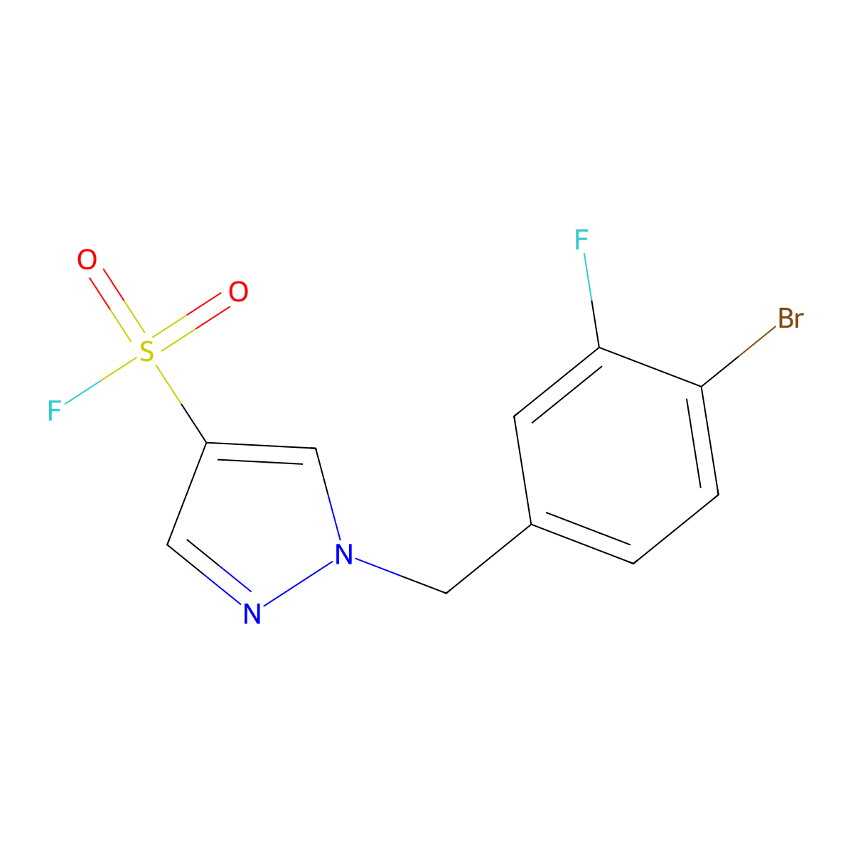 1-[(4-bromo-3-fluorophenyl)methyl]-1H-pyrazole-4-sulfonyl fluoride molecular structure, CAS 2648948-08-5