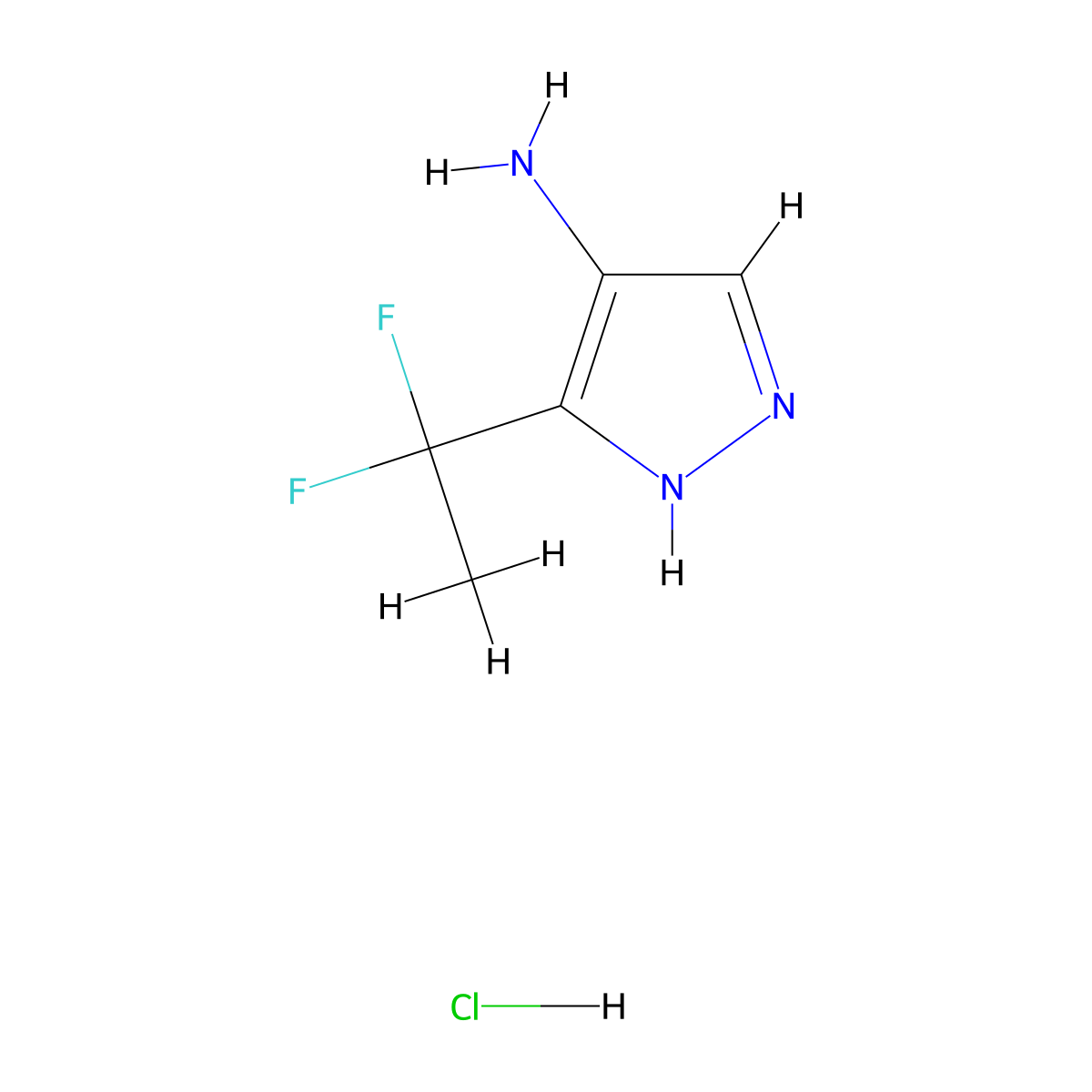 3-(1,1-difluoroethyl)-1H-pyrazol-4-amine hydrochloride molecular structure, CAS 2648948-12-1