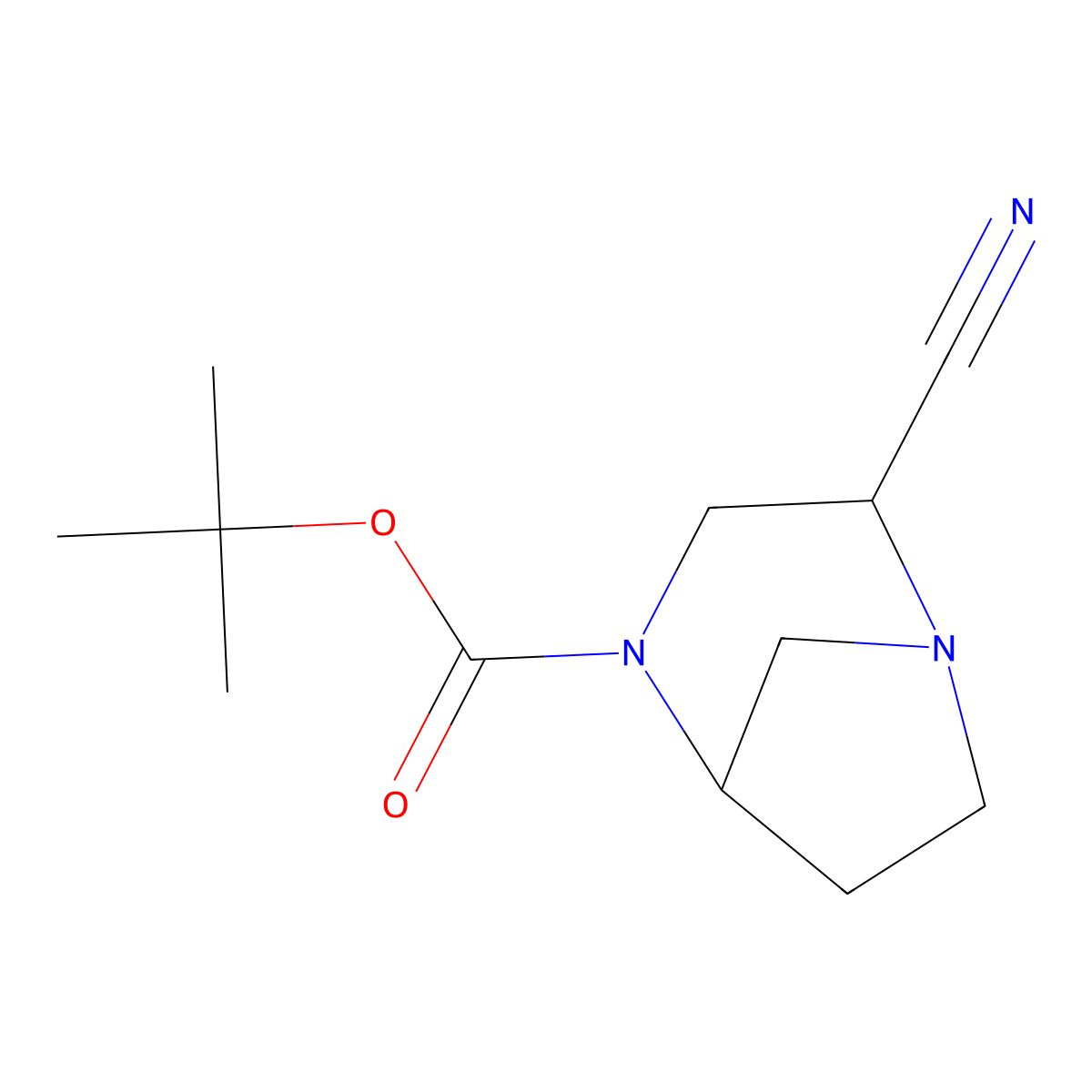 Tert-butyl 2-cyano-1,4-diazabicyclo[3.2.1]octane-4-carboxylate molecular structure, CAS 2648948-39-2
