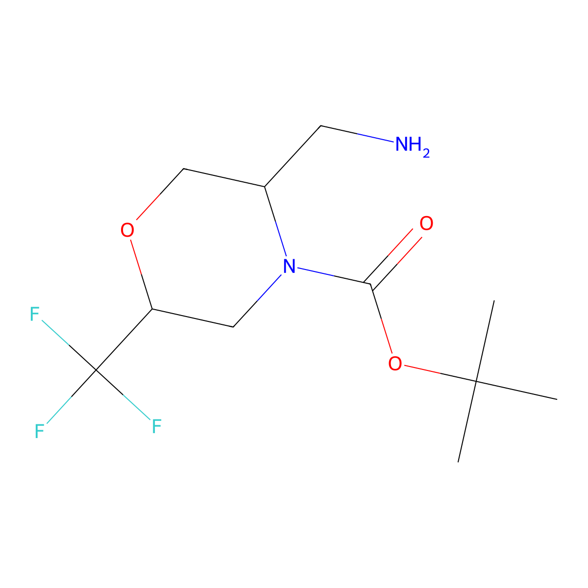 tert-butyl 5-(aminomethyl)-2-(trifluoromethyl)morpholine-4-carboxylate, Mixture of diastereomers molecular structure, CAS 2648948-45-0