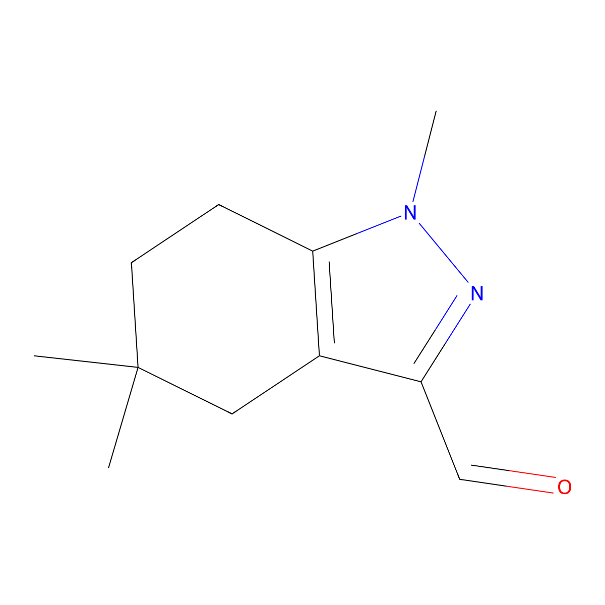1,5,5-trimethyl-4,5,6,7-tetrahydro-1H-indazole-3-carbaldehyde molecular structure, CAS 2648948-49-4