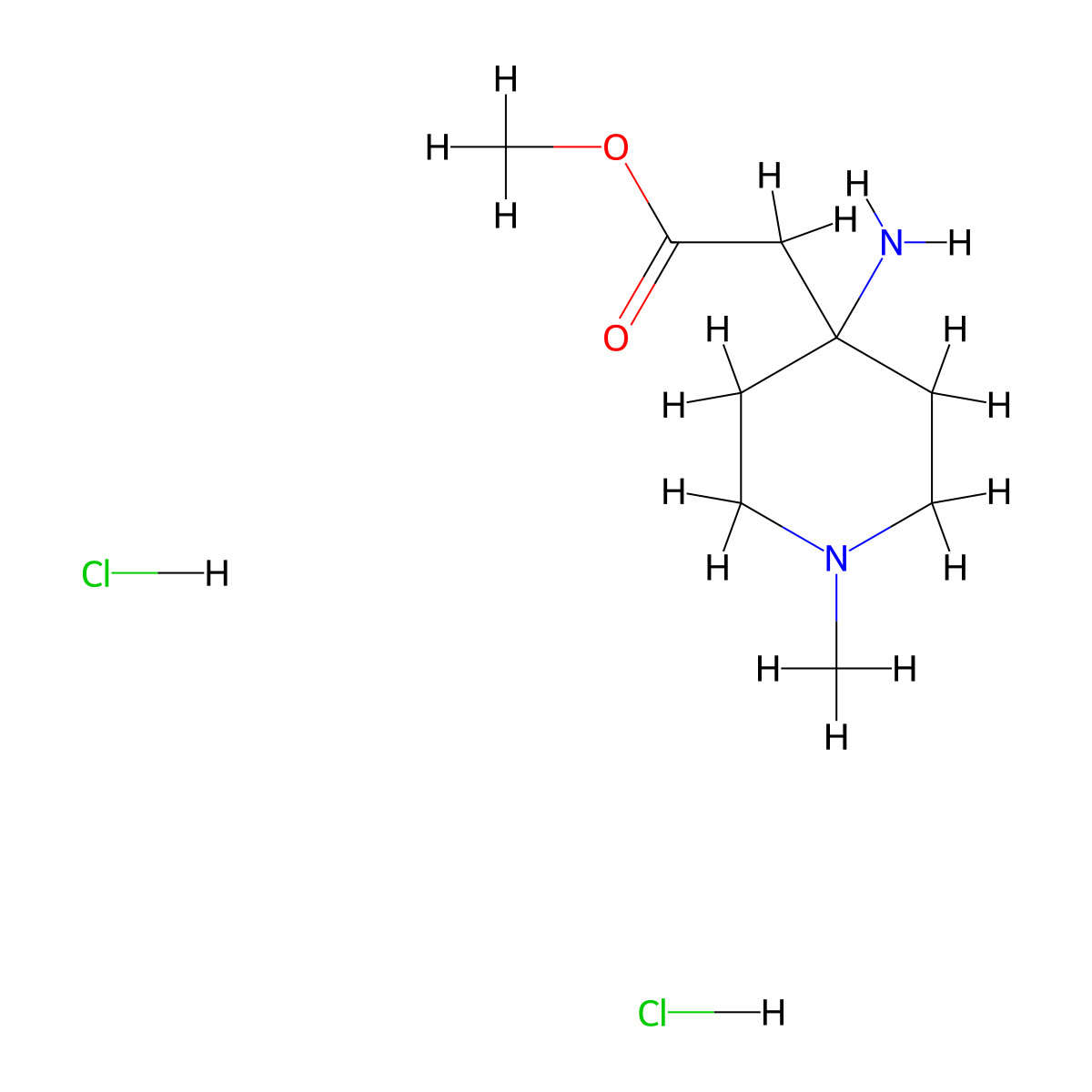 Methyl 2-(4-amino-1-methylpiperidin-4-yl)acetate dihydrochloride molecular structure, CAS 2648948-54-1