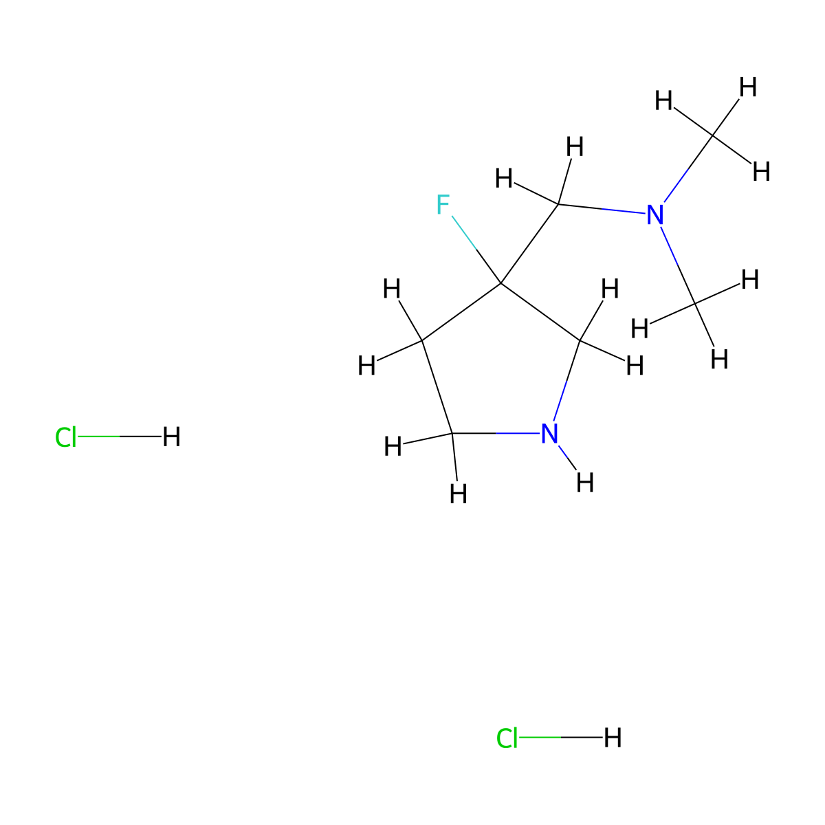 ((3-Fluoropyrrolidin-3-yl)methyl)dimethylamine dihydrochloride molecular structure, CAS 2648948-55-2