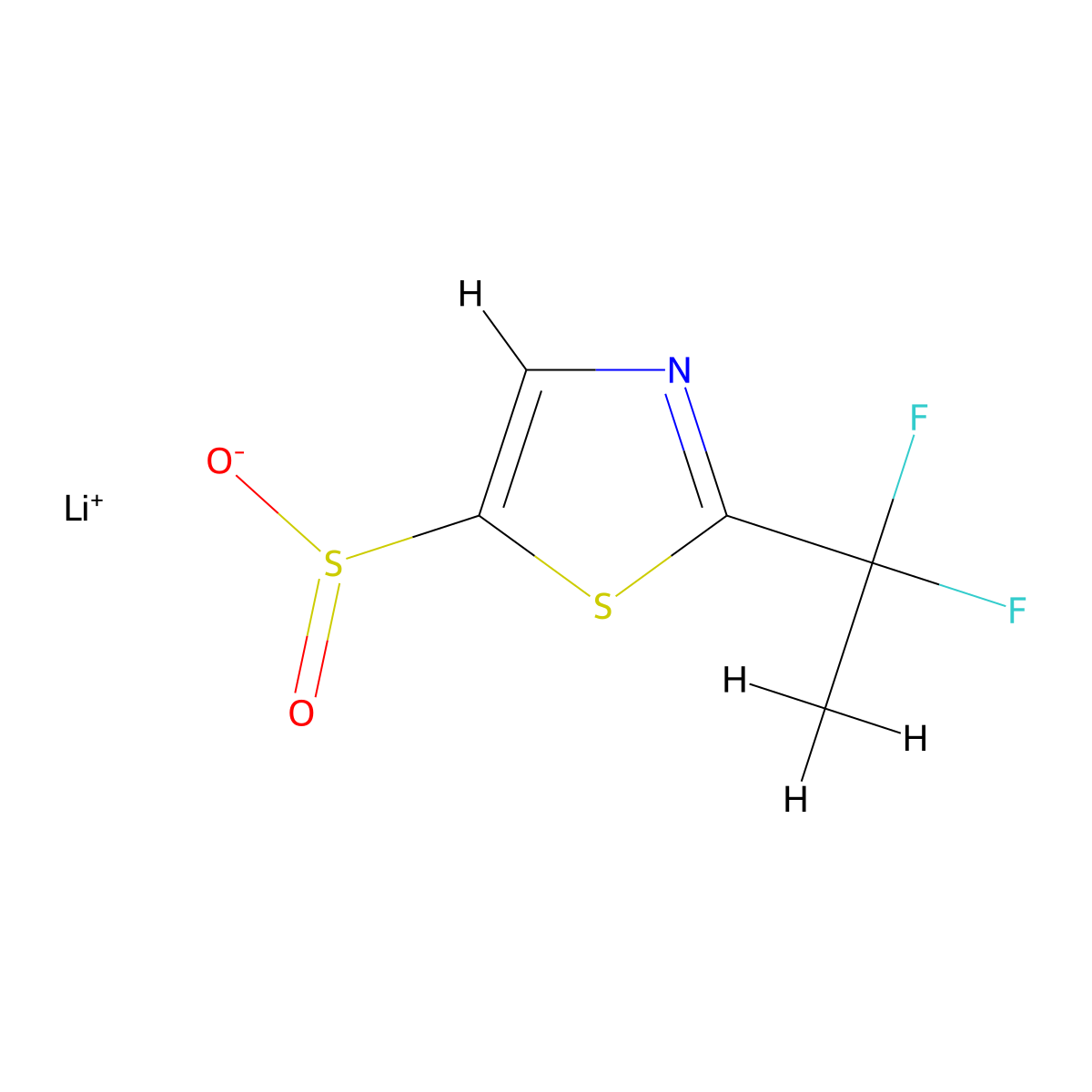 Lithium(1+) 2-(1,1-difluoroethyl)-1,3-thiazole-5-sulfinate molecular structure, CAS 2648948-77-8