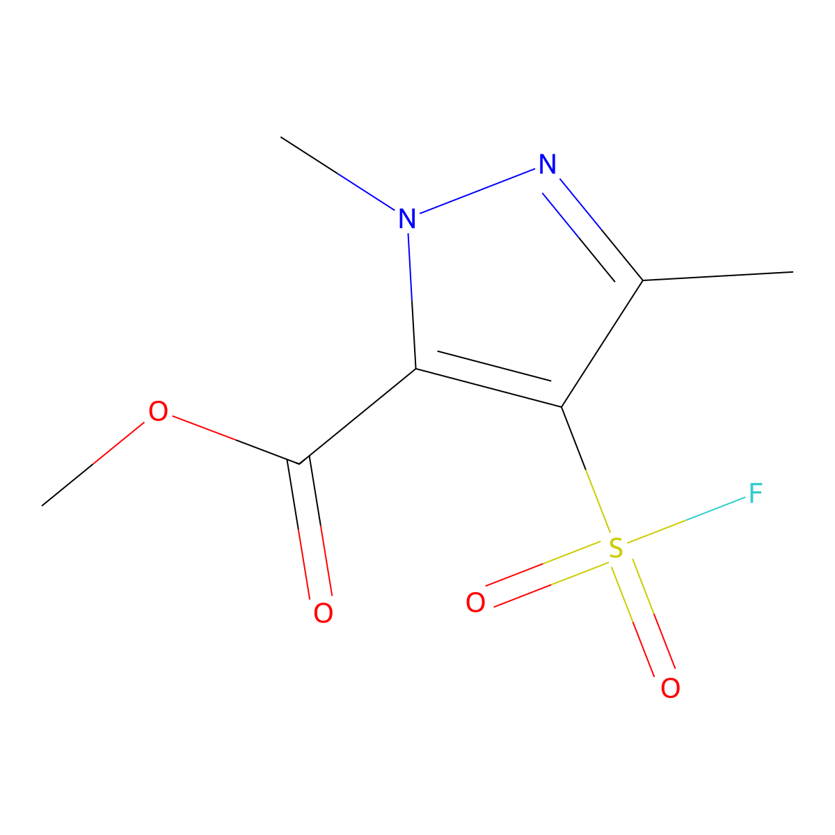 methyl 4-(fluorosulfonyl)-1,3-dimethyl-1H-pyrazole-5-carboxylate molecular structure, CAS 2648956-78-7