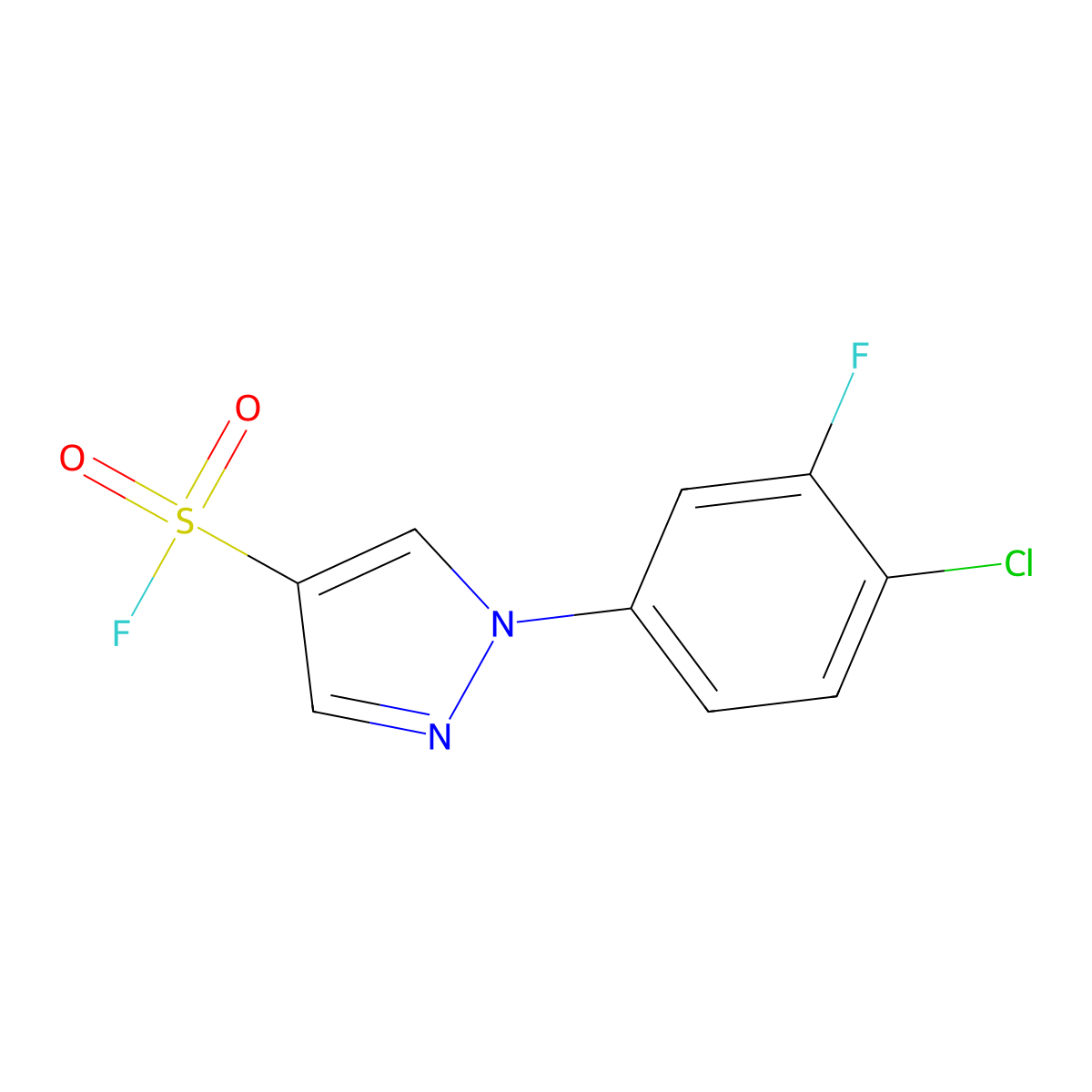 1-(4-chloro-3-fluorophenyl)-1H-pyrazole-4-sulfonyl fluoride molecular structure, CAS 2648957-18-8