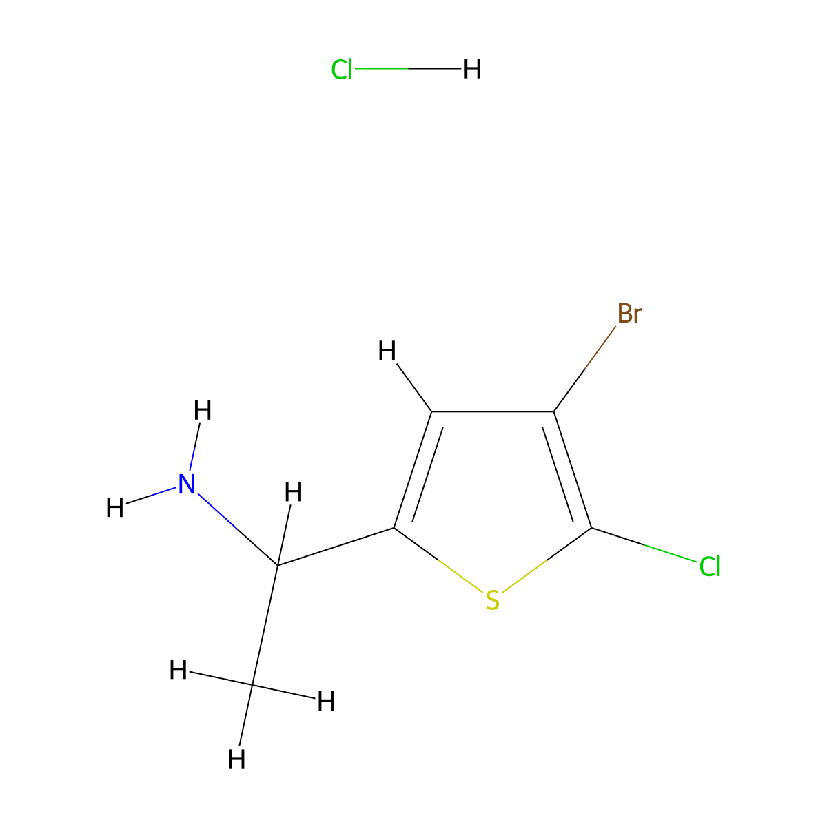 1-(4-Bromo-5-chlorothiophen-2-yl)ethan-1-amine hydrochloride molecular structure, CAS 2648957-36-0
