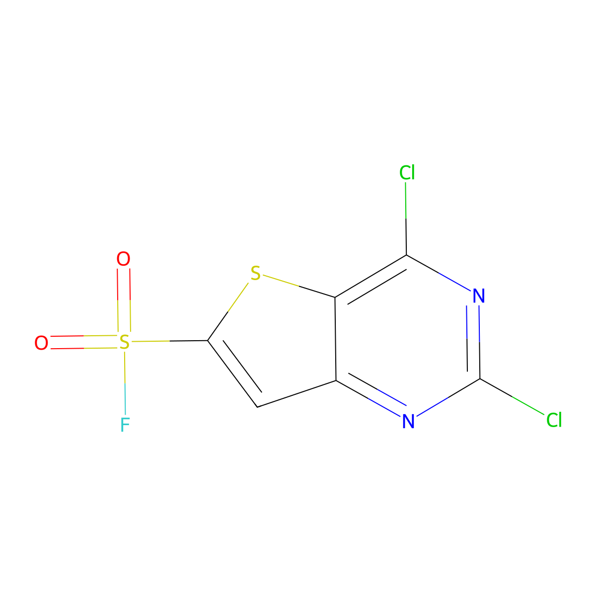 2,4-Dichlorothieno[3,2-d]pyrimidine-6-sulfonyl fluoride molecular structure, CAS 2648957-77-9