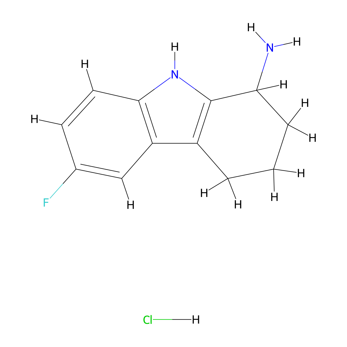 6-fluoro-2,3,4,9-tetrahydro-1H-carbazol-1-amine hydrochloride molecular structure, CAS 2648961-14-0