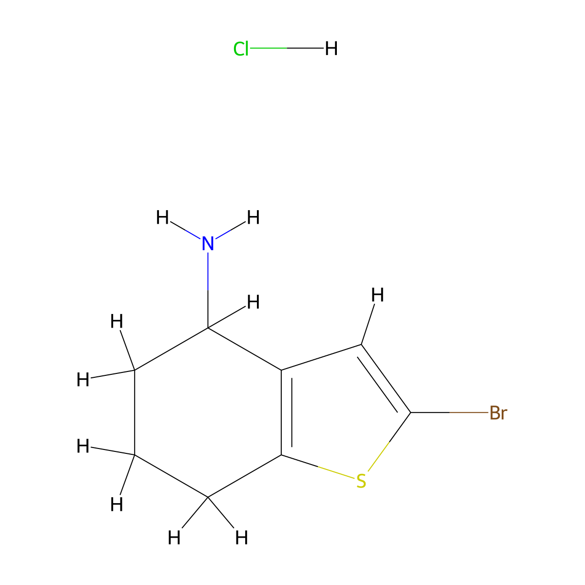 2-Bromo-4,5,6,7-tetrahydro-1-benzothiophen-4-amine hydrochloride molecular structure, CAS 2648961-47-9
