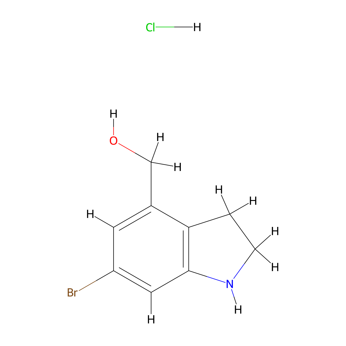 (6-bromo-2,3-dihydro-1H-indol-4-yl)methanol hydrochloride molecular structure, CAS 2648961-58-2