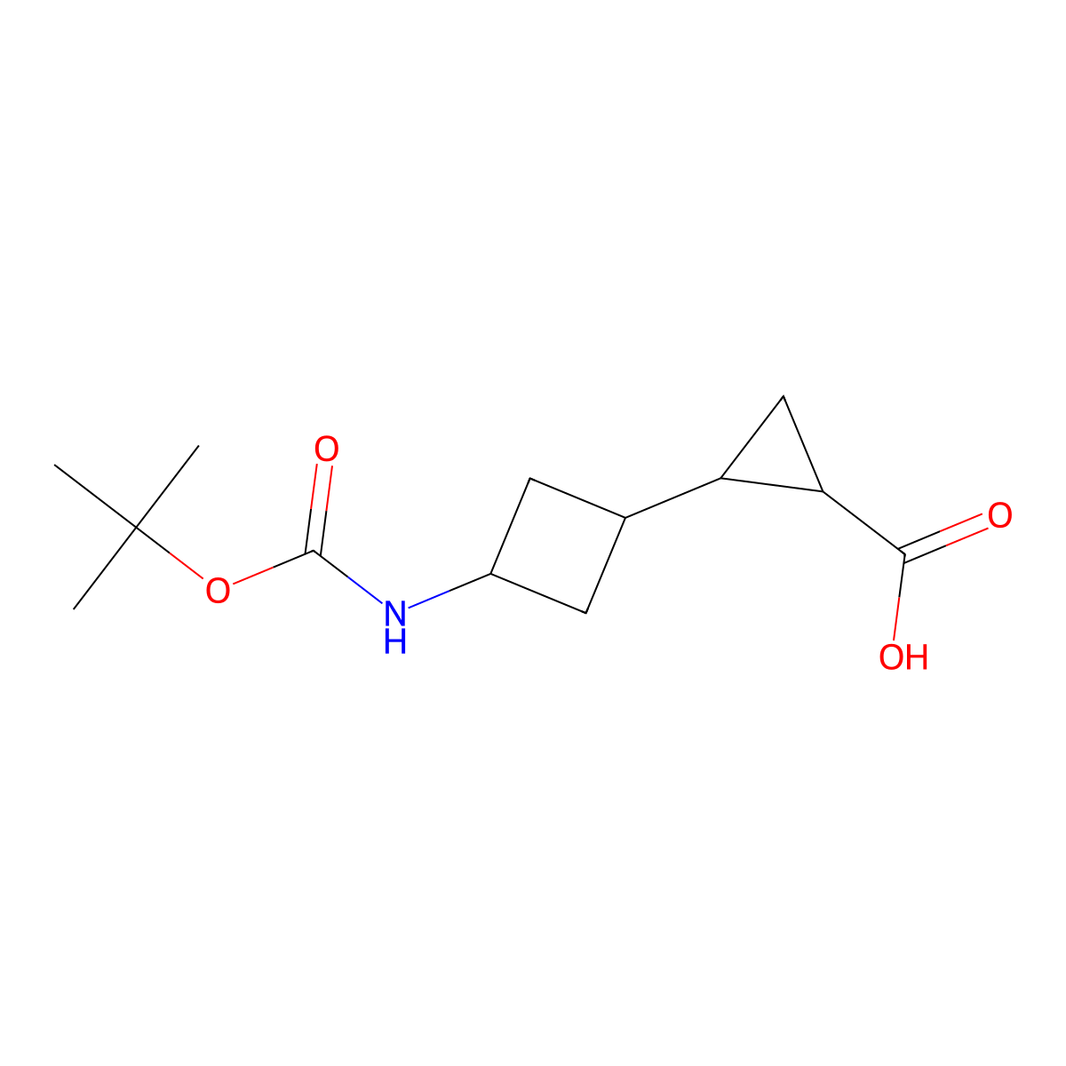 2-(3-{[(Tert-butoxy)carbonyl]amino}cyclobutyl)cyclopropane-1-carboxylic acid molecular structure, CAS 2648961-64-0
