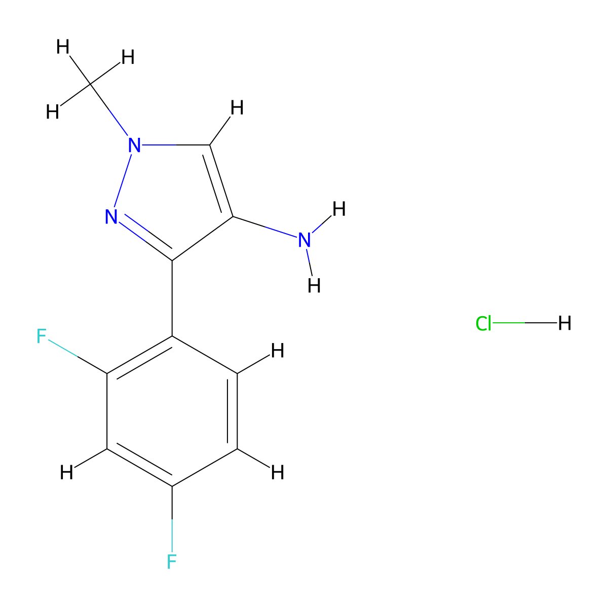 3-(2,4-difluorophenyl)-1-methyl-1H-pyrazol-4-amine hydrochloride molecular structure, CAS 2648962-10-9