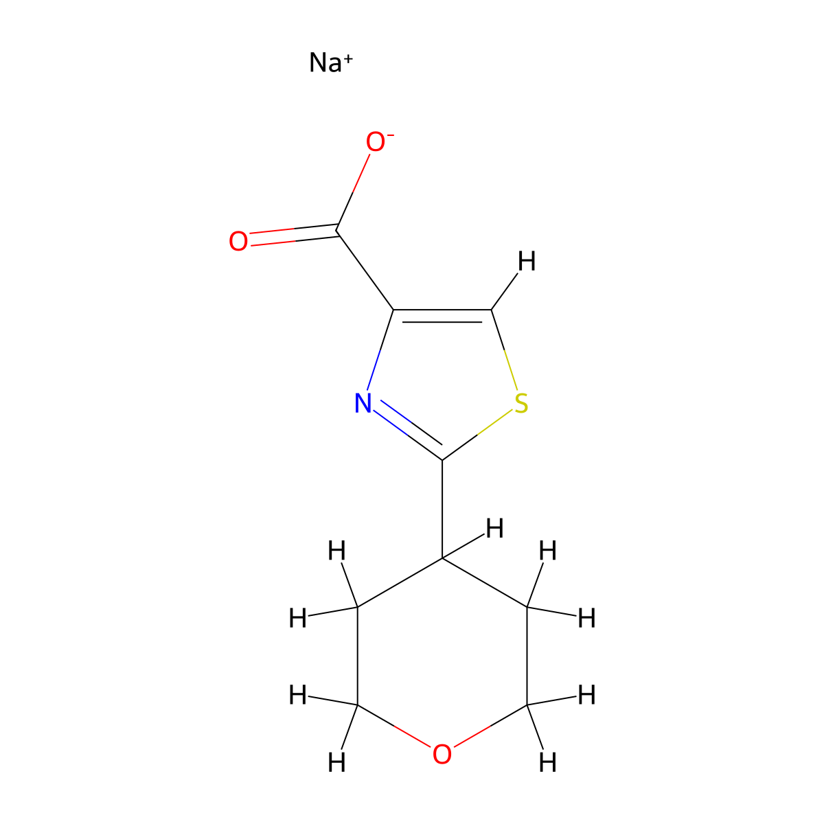 Sodium 2-(oxan-4-yl)-1,3-thiazole-4-carboxylate molecular structure, CAS 2648962-20-1