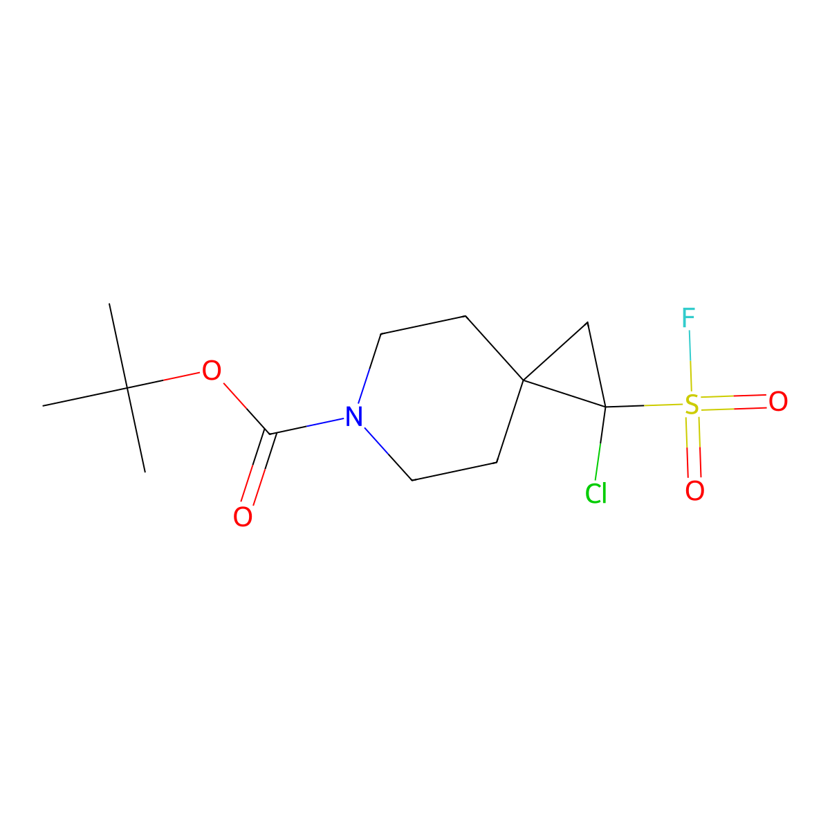 Tert-butyl 1-chloro-1-(fluorosulfonyl)-6-azaspiro[2.5]octane-6-carboxylate molecular structure, CAS 2648962-84-7