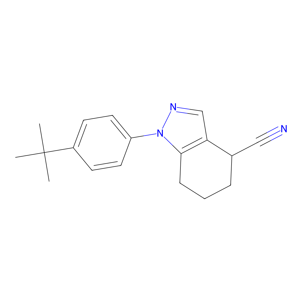 1-(4-tert-butylphenyl)-4,5,6,7-tetrahydro-1H-indazole-4-carbonitrile molecular structure, CAS 2648965-42-6