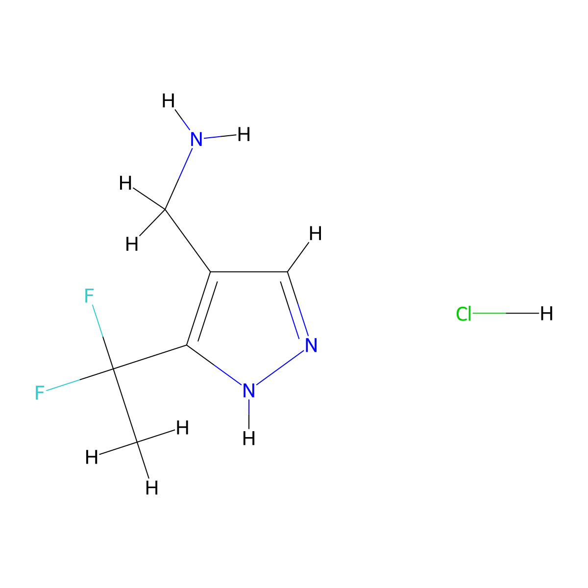 1-[3-(1,1-difluoroethyl)-1H-pyrazol-4-yl]methanamine hydrochloride molecular structure, CAS 2648965-81-3