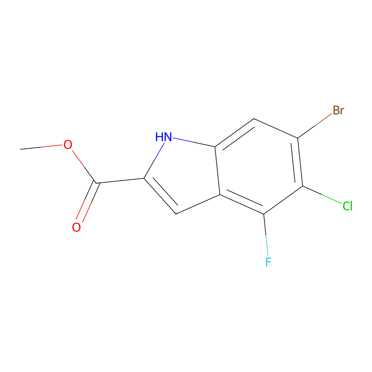 methyl 6-bromo-5-chloro-4-fluoro-1H-indole-2-carboxylate molecular structure, CAS 2648966-02-1