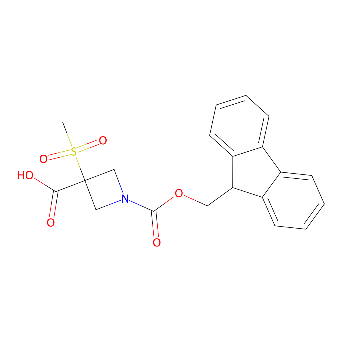 1-{[(9H-fluoren-9-yl)methoxy]carbonyl}-3-methanesulfonylazetidine-3-carboxylic acid molecular structure, CAS 2648966-07-6