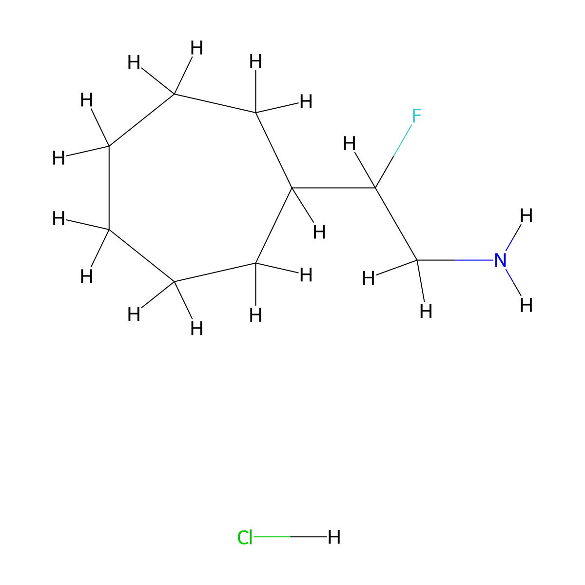 2-Cycloheptyl-2-fluoroethan-1-aminehydrochloride molecular structure, CAS 2648966-09-8