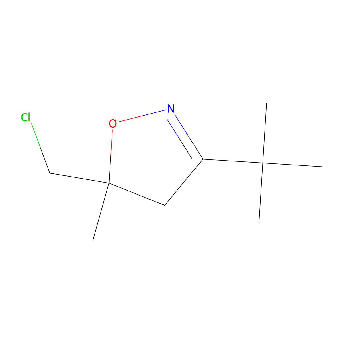 3-Tert-butyl-5-(chloromethyl)-5-methyl-4,5-dihydro-1,2-oxazole molecular structure, CAS 2648972-58-9