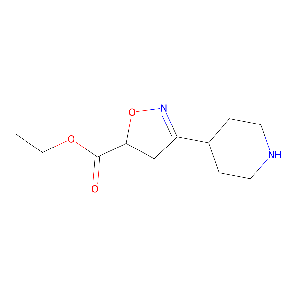 Ethyl 3-(piperidin-4-yl)-4,5-dihydro-1,2-oxazole-5-carboxylate molecular structure, CAS 2648994-02-7
