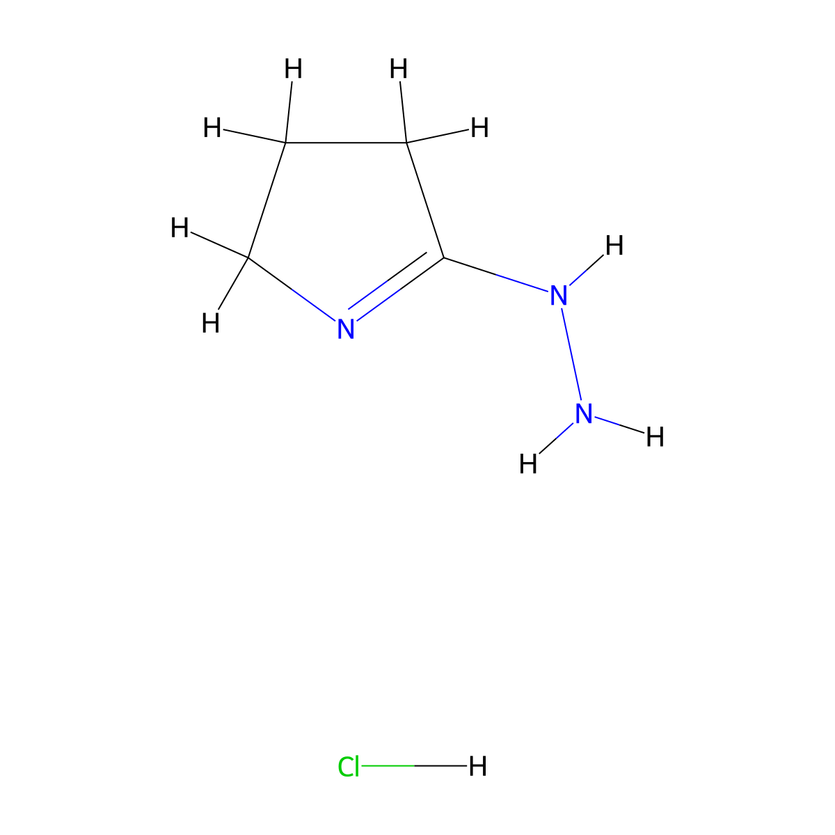 5-hydrazinyl-3,4-dihydro-2H-pyrrole hydrochloride molecular structure, CAS 2648996-55-6