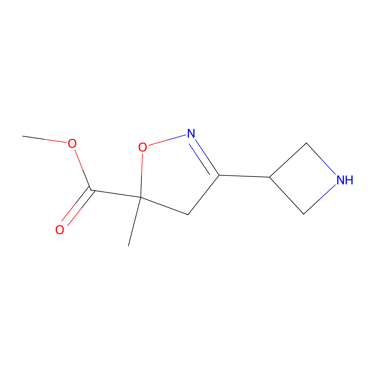 Methyl 3-(azetidin-3-yl)-5-methyl-4,5-dihydro-1,2-oxazole-5-carboxylate molecular structure, CAS 2649003-10-9