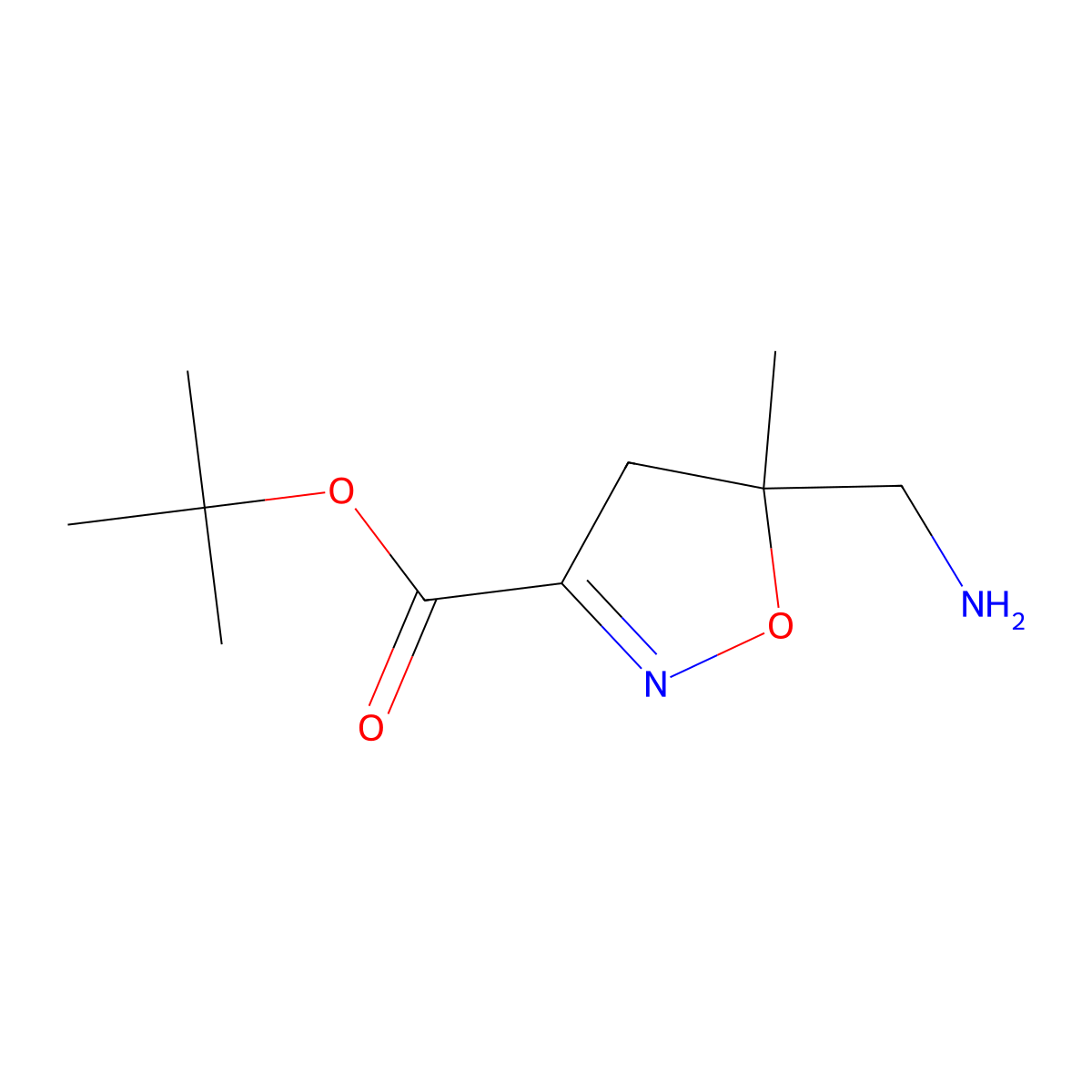 Tert-butyl 5-(aminomethyl)-5-methyl-4,5-dihydro-1,2-oxazole-3-carboxylate molecular structure, CAS 2649003-80-3