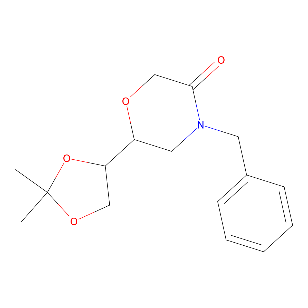 4-Benzyl-6-(2,2-dimethyl-1,3-dioxolan-4-yl)morpholin-3-one molecular structure, CAS 2649011-28-7