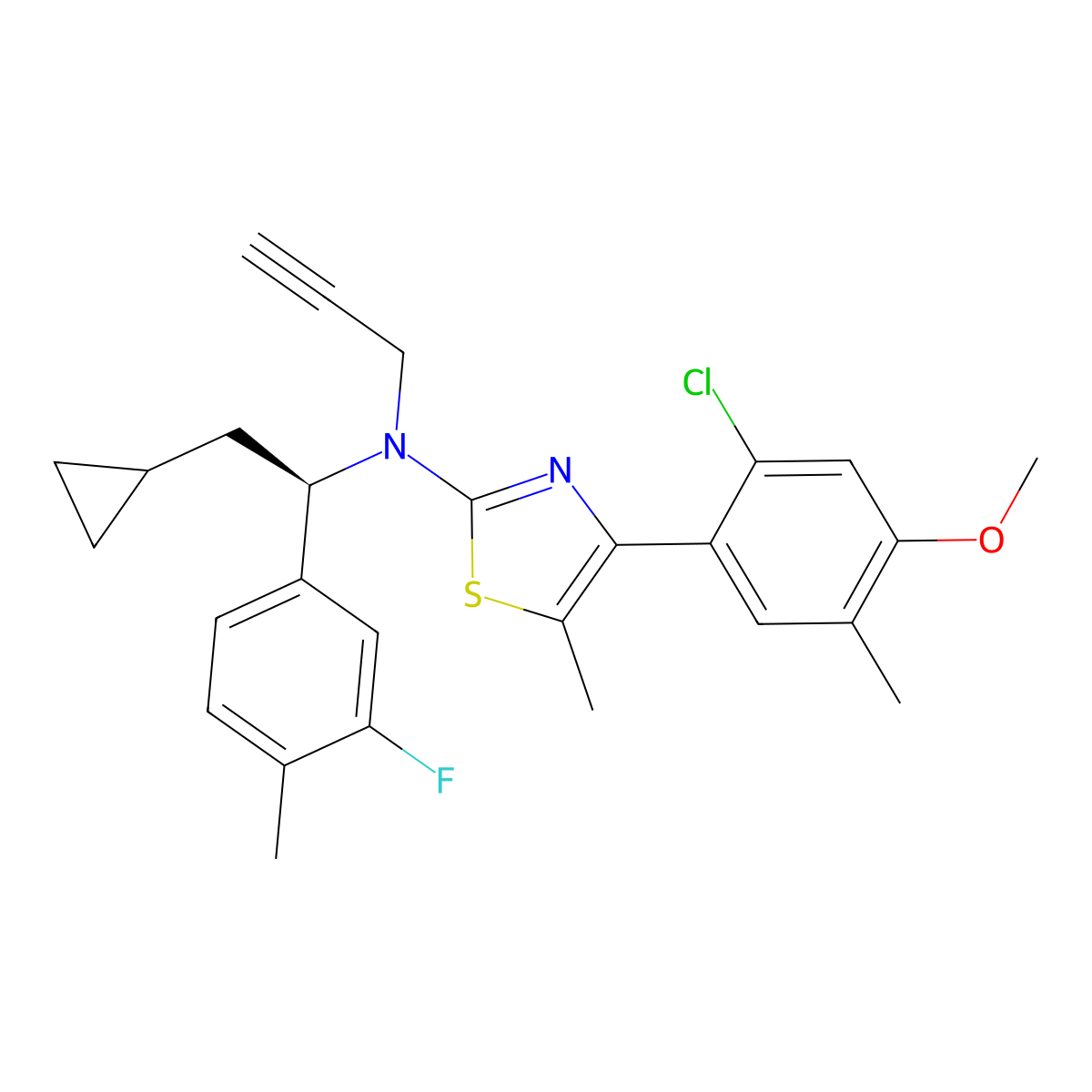 4-(2-chloro-4-methoxy-5-methylphenyl)-N-[(1A)-2-cyclopropyl-1-(3-fluoro-4-methylphenyl)ethyl]-5-methyl-N-(2-propyn-1-yl)-2-thiazolamine molecular structure, CAS 2649012-21-3