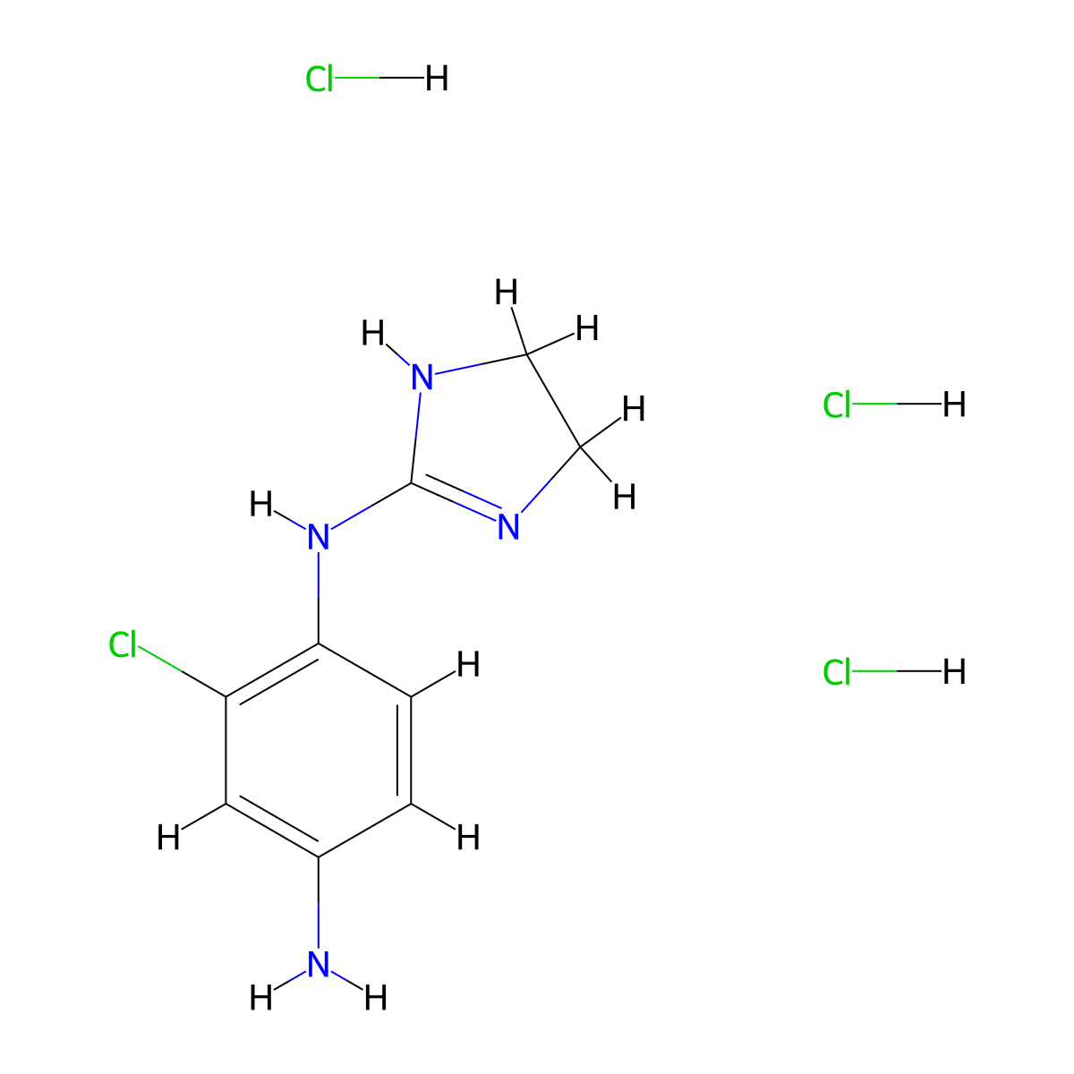 2-chloro-N1-(4,5-dihydro-1H-imidazol-2-yl)benzene-1,4-diamine trihydrochloride molecular structure, CAS 2649014-57-1
