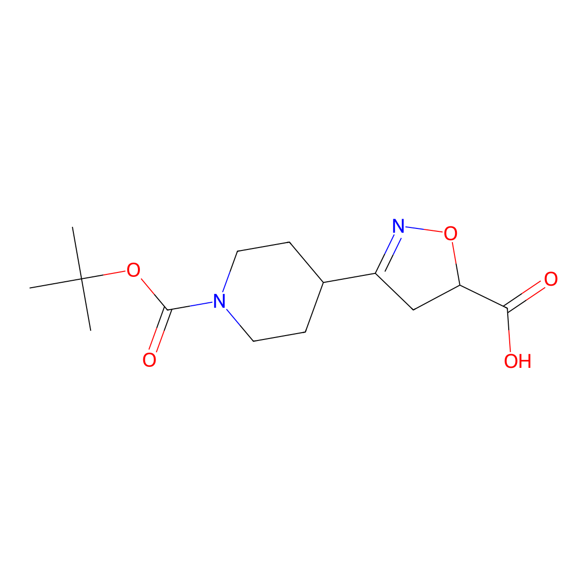 3-{1-[(Tert-butoxy)carbonyl]piperidin-4-yl}-4,5-dihydro-1,2-oxazole-5-carboxylic acid molecular structure, CAS 2649033-39-4