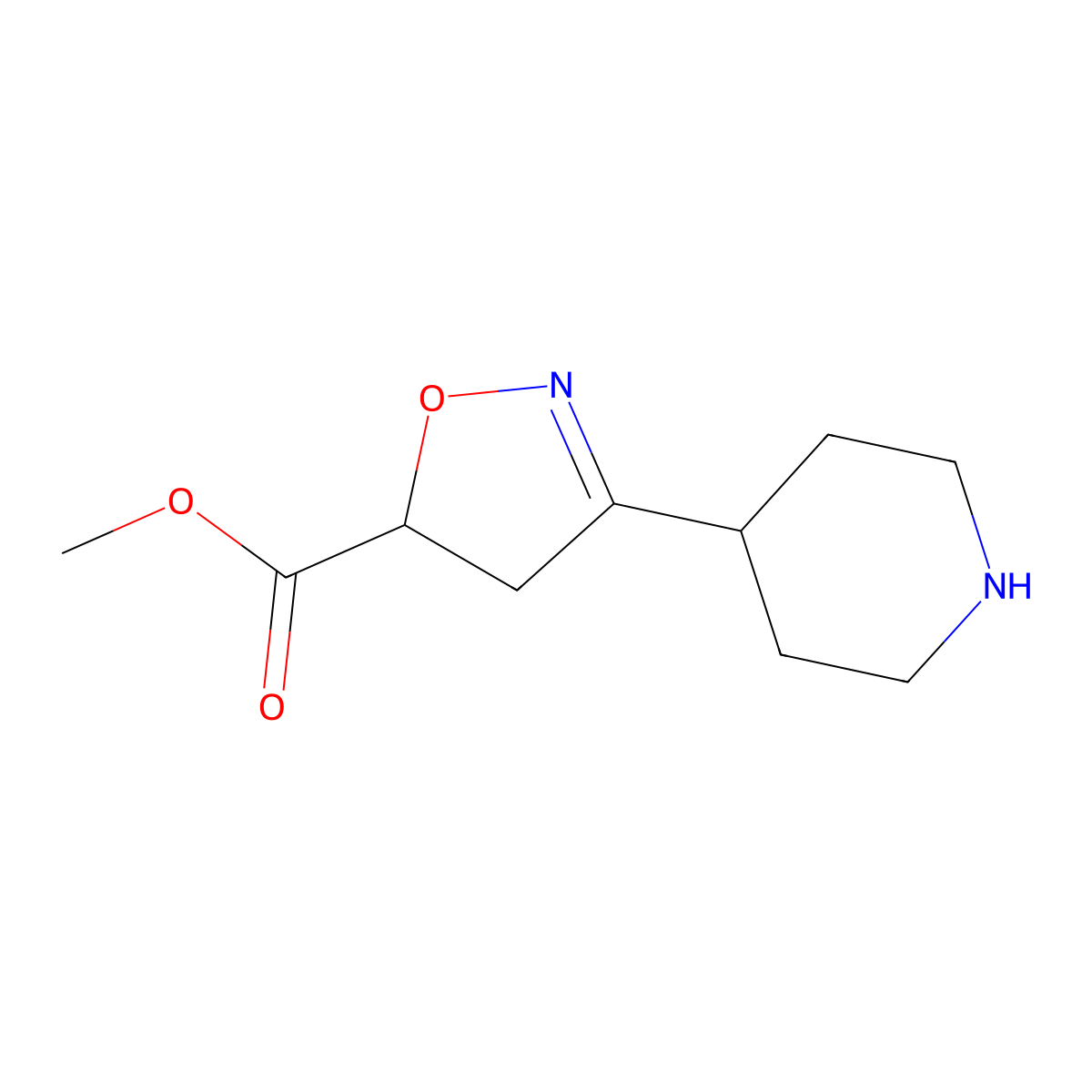 Methyl 3-(piperidin-4-yl)-4,5-dihydro-1,2-oxazole-5-carboxylate molecular structure, CAS 2649034-98-8