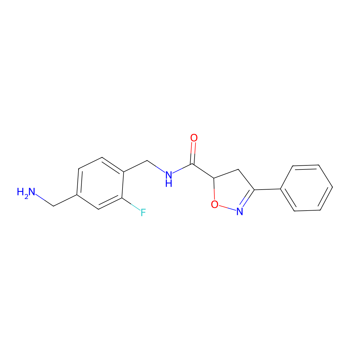 N-{[4-(aminomethyl)-2-fluorophenyl]methyl}-3-phenyl-4,5-dihydro-1,2-oxazole-5-carboxamide molecular structure, CAS 2649035-37-8