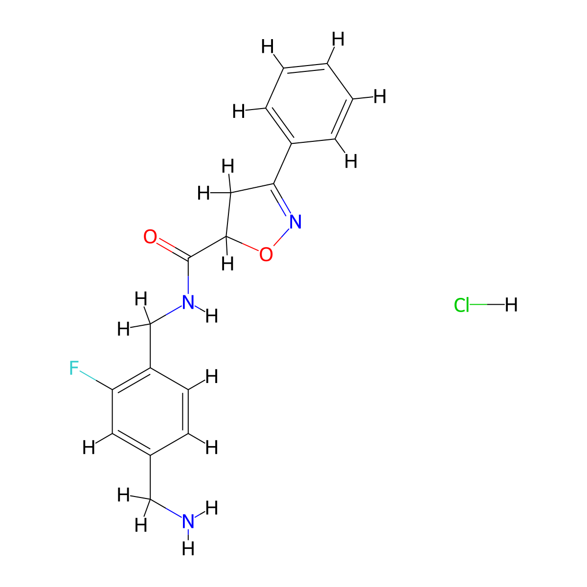 N-{[4-(aminomethyl)-2-fluorophenyl]methyl}-3-phenyl-4,5-dihydro-1,2-oxazole-5-carboxamidehydrochloride molecular structure, CAS 2649046-59-1