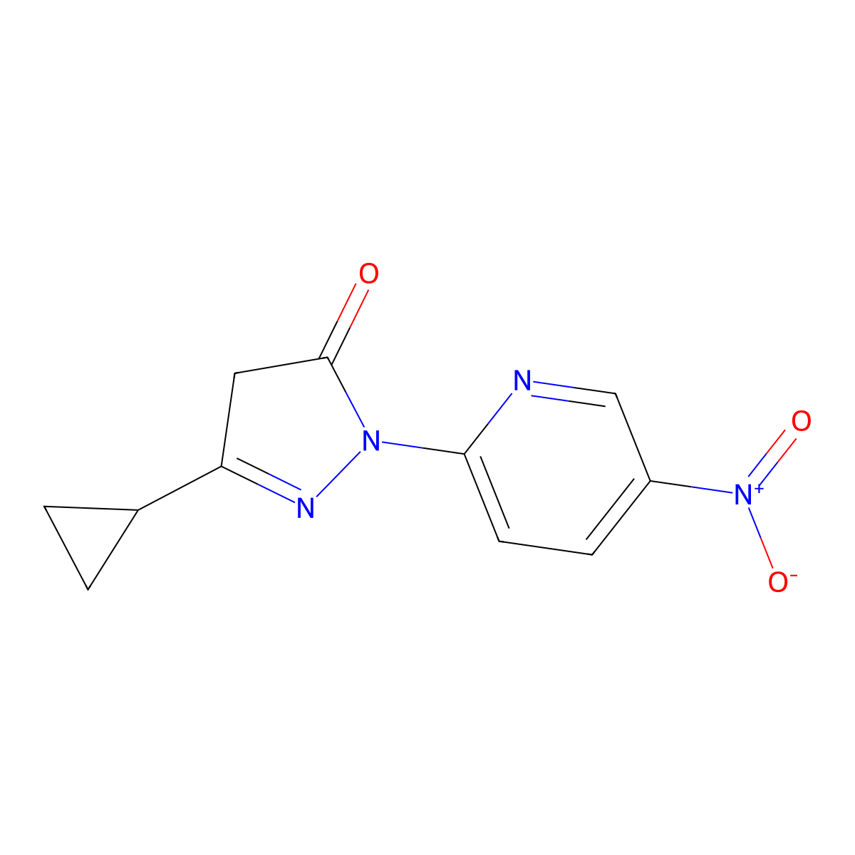 3-cyclopropyl-1-(5-nitropyridin-2-yl)-4,5-dihydro-1H-pyrazol-5-one molecular structure, CAS 2649047-37-8