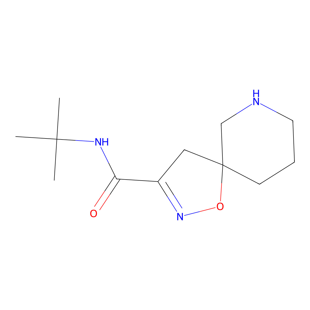 N-tert-butyl-1-oxa-2,7-diazaspiro[4.5]dec-2-ene-3-carboxamide molecular structure, CAS 2649060-60-4