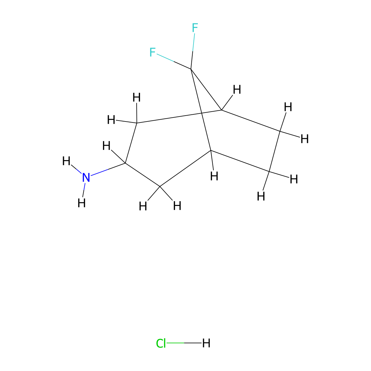 8,8-Difluorobicyclo(3.2.1)octan-3-amine hydrochloride molecular structure, CAS 2649060-89-7