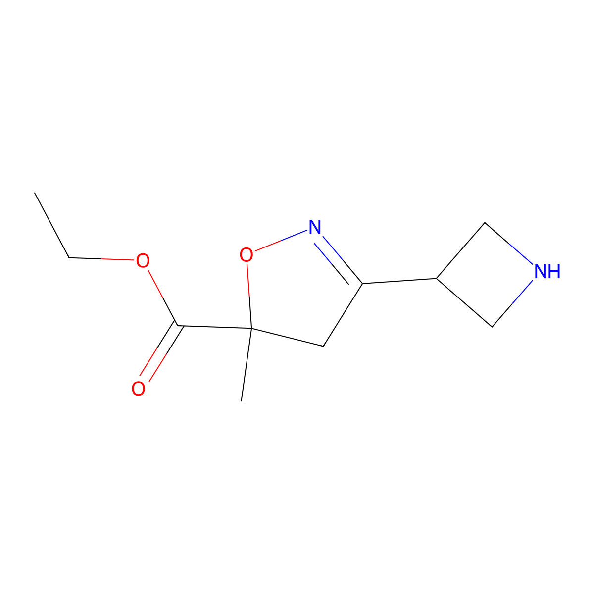 Ethyl 3-(azetidin-3-yl)-5-methyl-4,5-dihydro-1,2-oxazole-5-carboxylate molecular structure, CAS 2649064-04-8