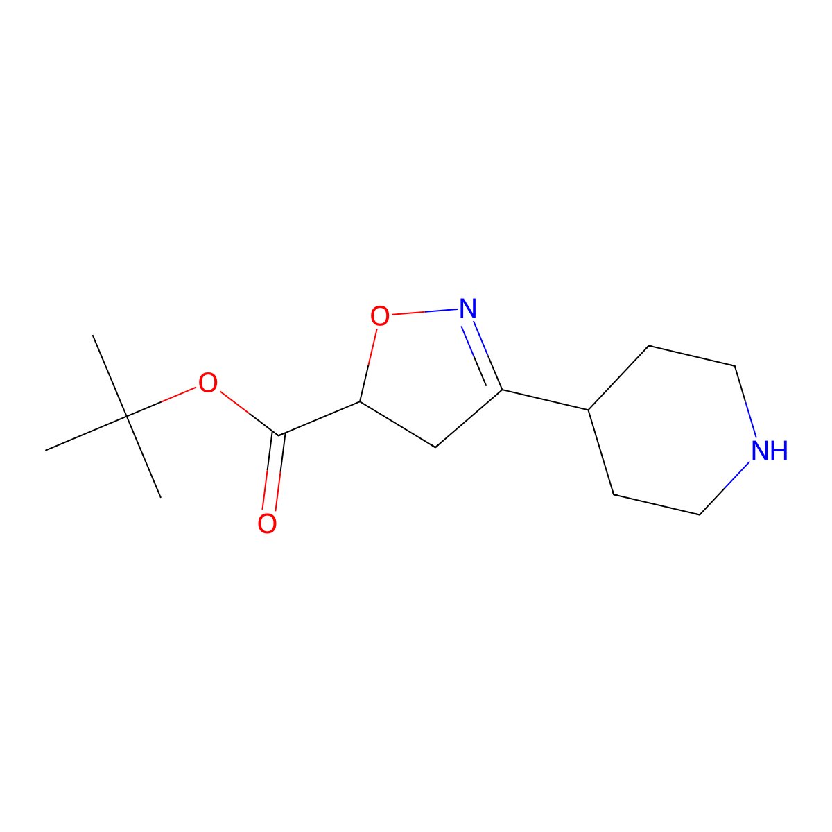 Tert-butyl 3-(piperidin-4-yl)-4,5-dihydro-1,2-oxazole-5-carboxylate molecular structure, CAS 2649066-88-4