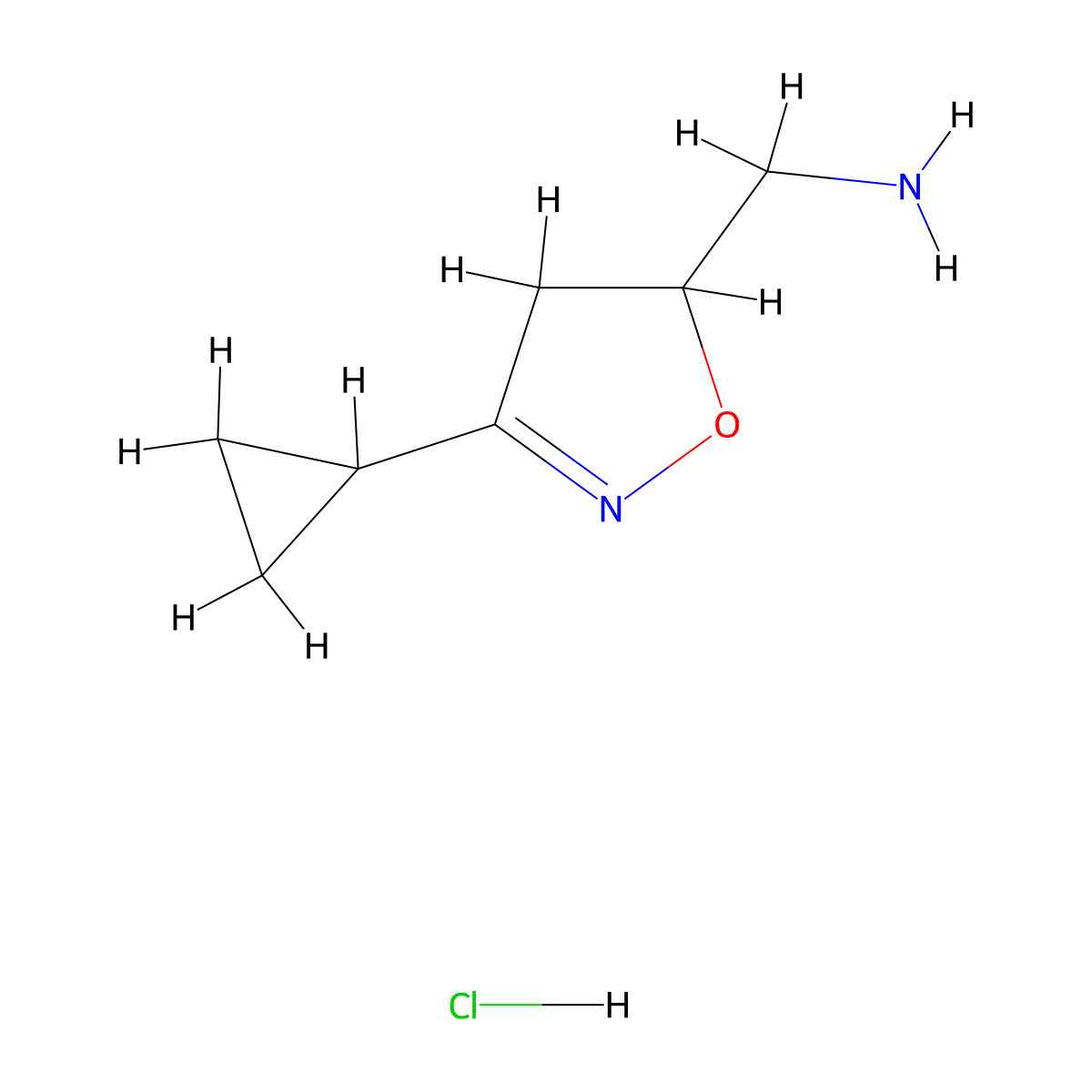 (3-Cyclopropyl-4,5-dihydro-1,2-oxazol-5-yl)methanamine hydrochloride molecular structure, CAS 2649068-08-4