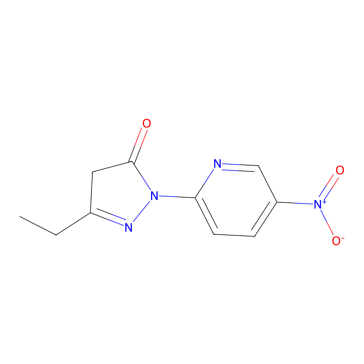3-ethyl-1-(5-nitropyridin-2-yl)-4,5-dihydro-1H-pyrazol-5-one molecular structure, CAS 2649069-79-2