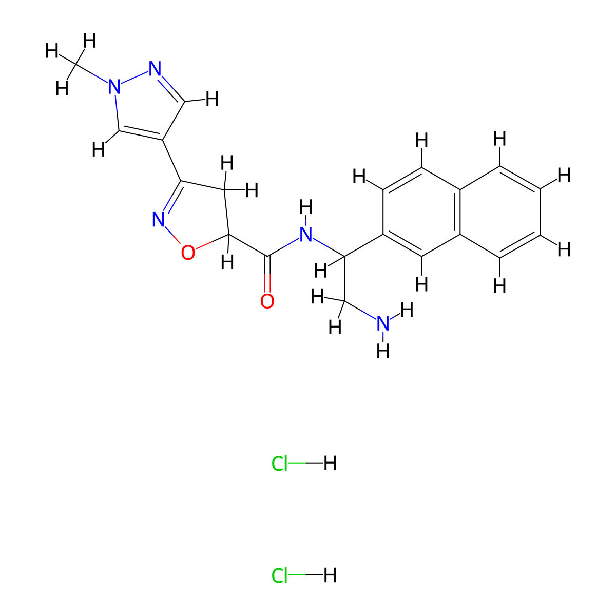 N-[2-amino-1-(naphthalen-2-yl)ethyl]-3-(1-methyl-1H-pyrazol-4-yl)-4,5-dihydro-1,2-oxazole-5-carboxamidedihydrochloride molecular structure, CAS 2649071-22-5