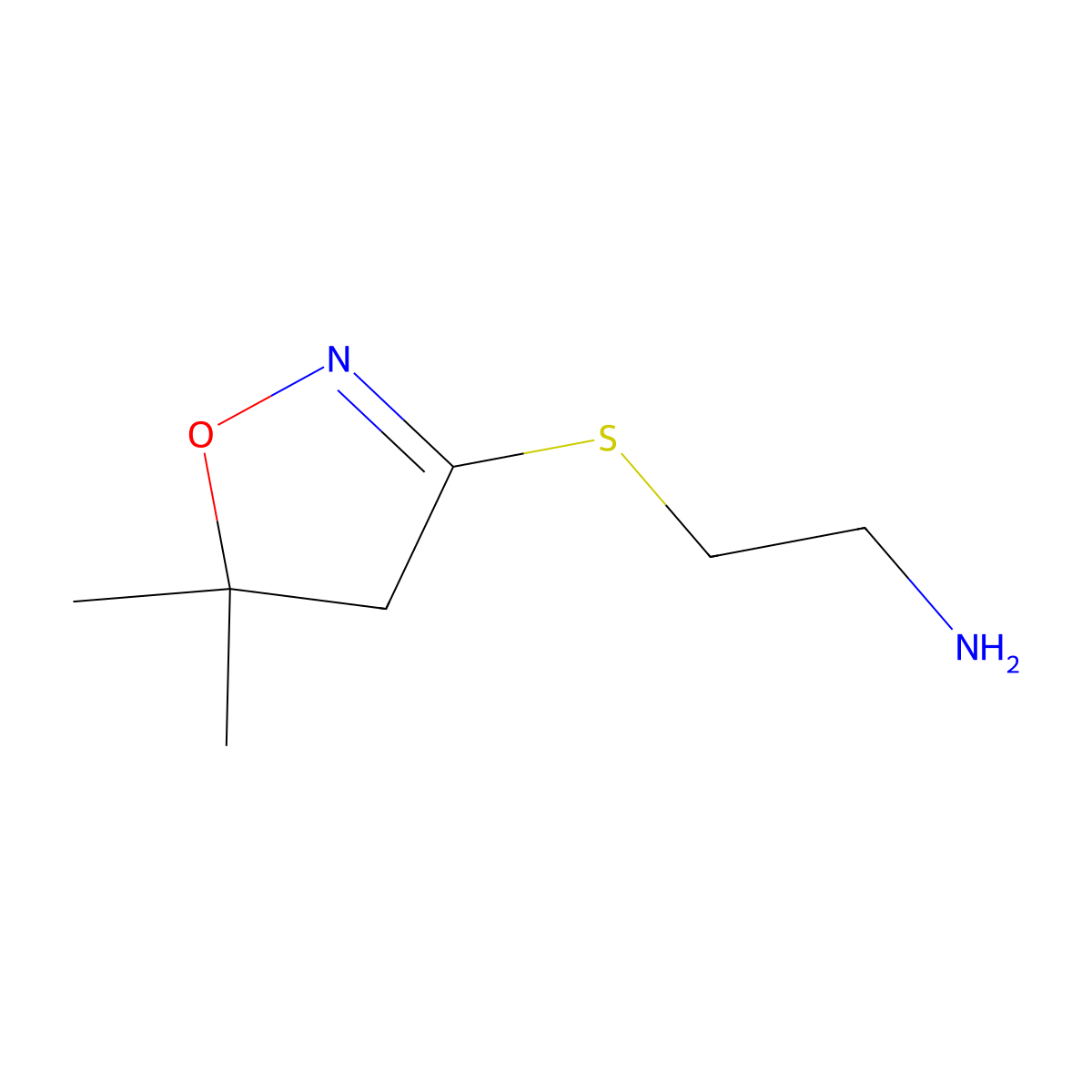 2-[(5,5-Dimethyl-4,5-dihydro-1,2-oxazol-3-yl)sulfanyl]ethan-1-amine molecular structure, CAS 2649071-31-6