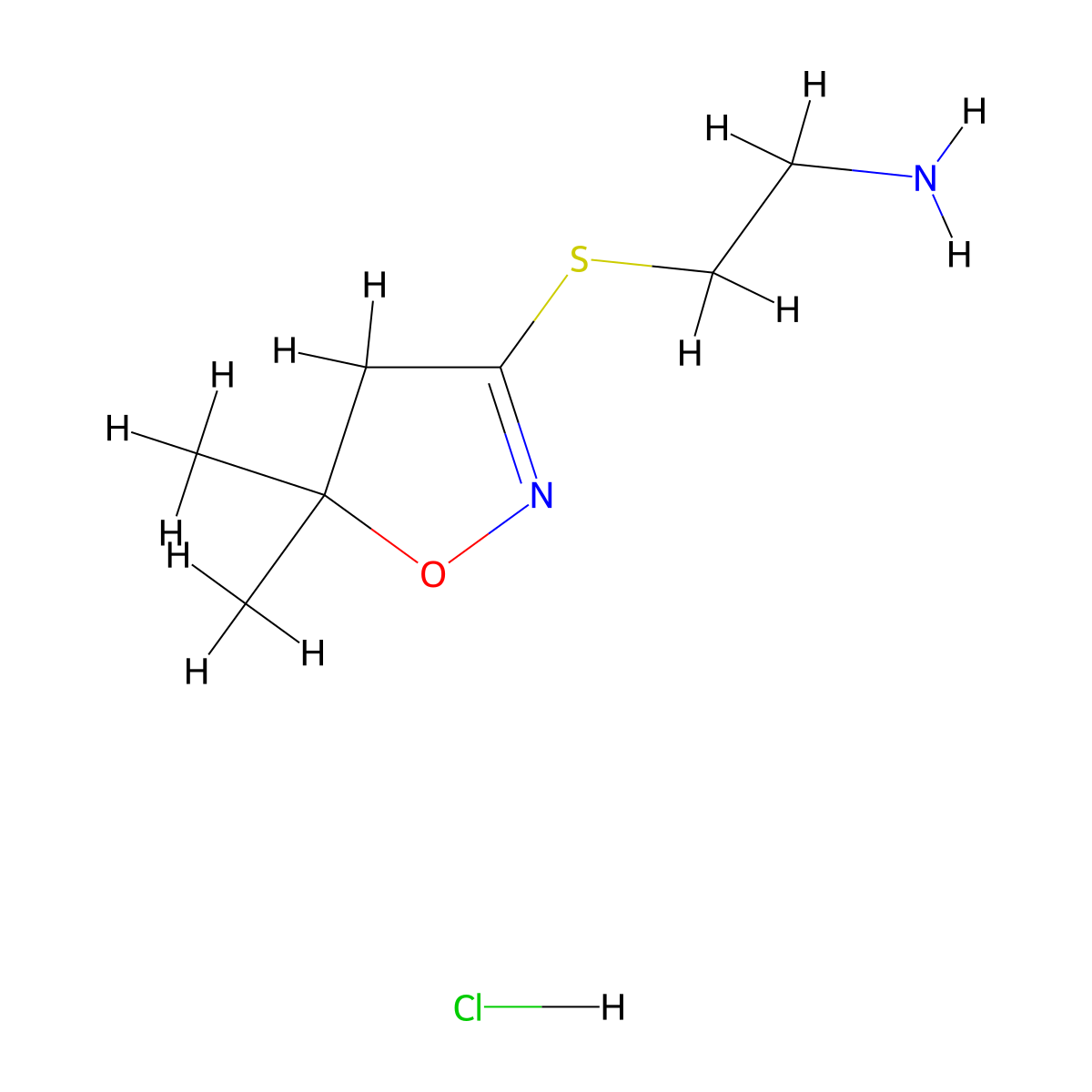 2-[(5,5-Dimethyl-4,5-dihydro-1,2-oxazol-3-yl)sulfanyl]ethan-1-aminehydrochloride molecular structure, CAS 2649071-65-6
