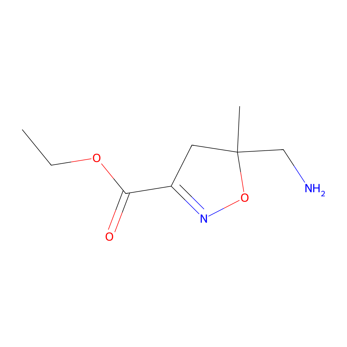 Ethyl 5-(aminomethyl)-5-methyl-4,5-dihydro-1,2-oxazole-3-carboxylate molecular structure, CAS 2649072-84-2