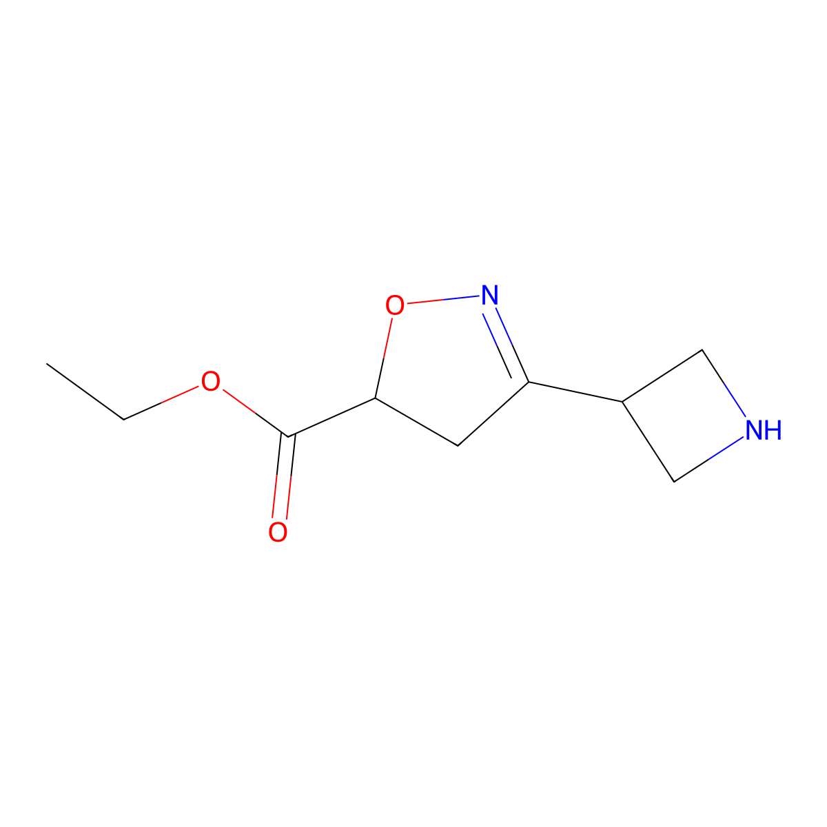 Ethyl 3-(azetidin-3-yl)-4,5-dihydro-1,2-oxazole-5-carboxylate molecular structure, CAS 2649076-97-9