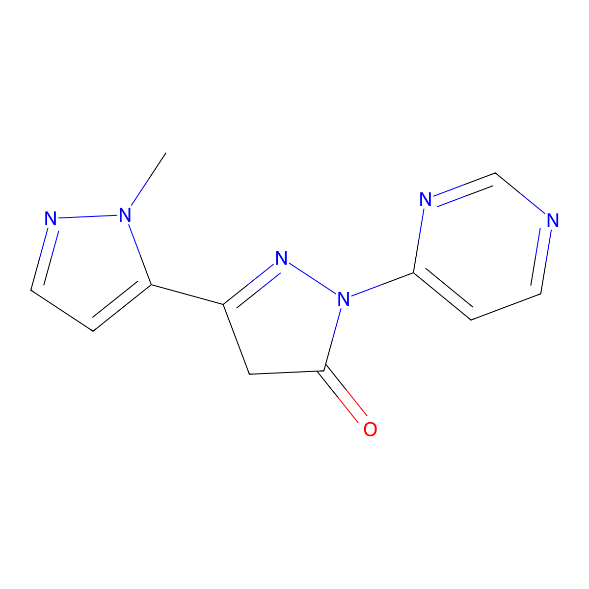 3-(1-methyl-1H-pyrazol-5-yl)-1-(pyrimidin-4-yl)-4,5-dihydro-1H-pyrazol-5-one molecular structure, CAS 2649077-11-0