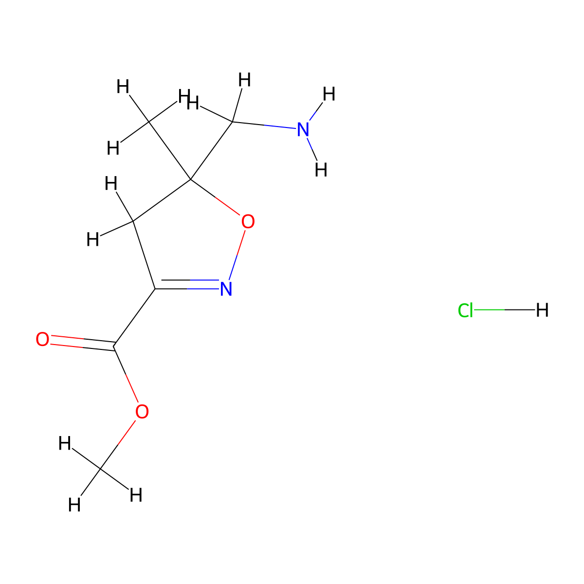 Methyl5-(aminomethyl)-5-methyl-4,5-dihydro-1,2-oxazole-3-carboxylatehydrochloride molecular structure, CAS 2649078-23-7